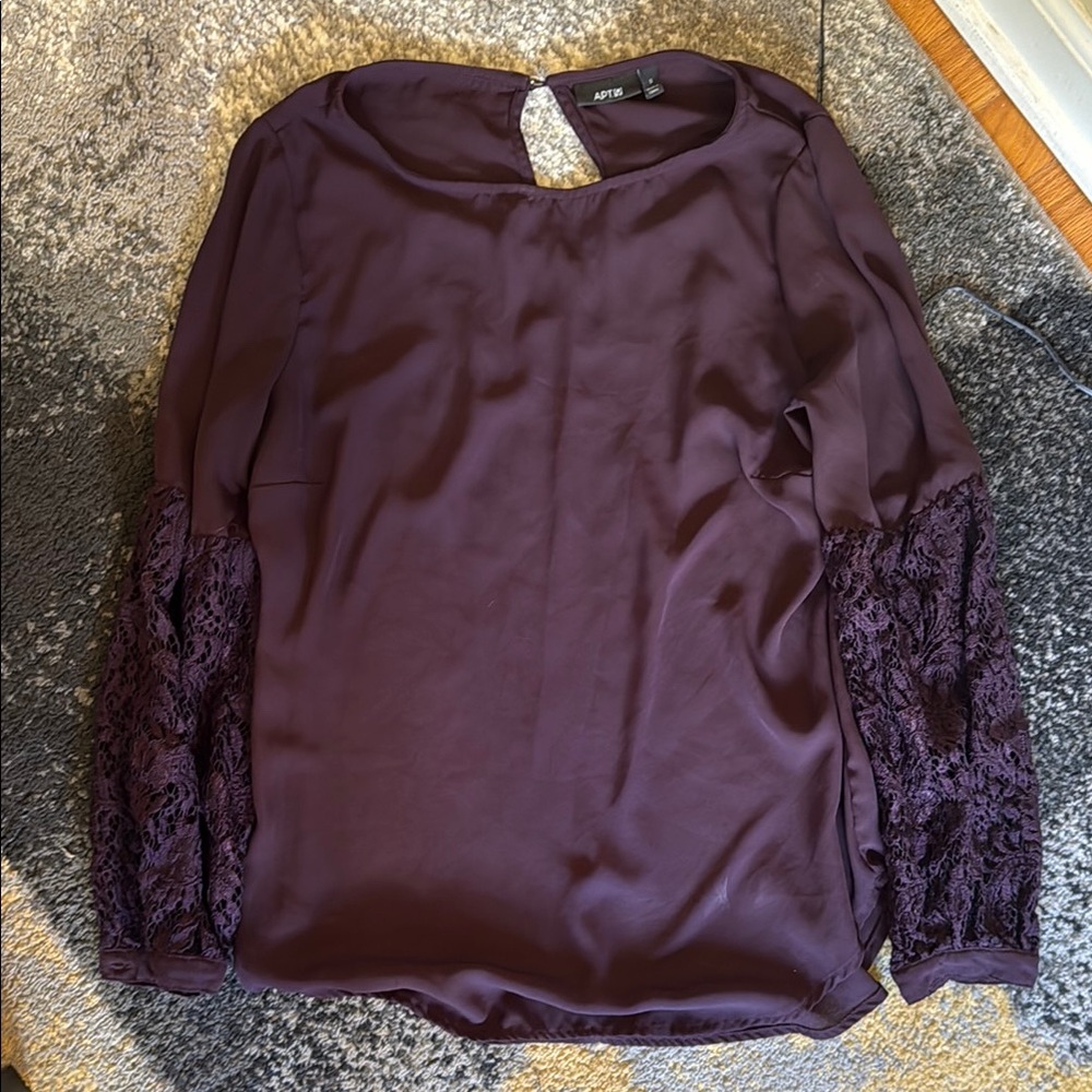 Apt. 9 Purple 3/4 Sleeve Blouse with Lace